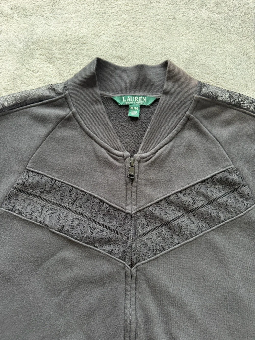 Ralph Lauren Black Lace-Panel Bomber Jacket